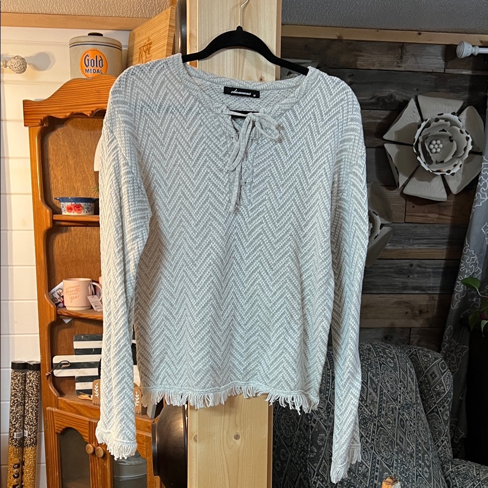 White/Grey Fringe Sweater